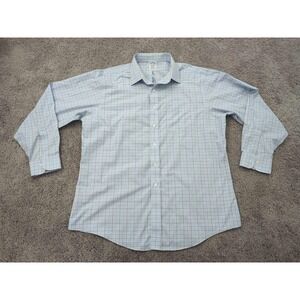 Brooks Brothers‎ Shirt Mens 17.5 35 Blue Plaid Classic Fit Non Iron Dress Cotton